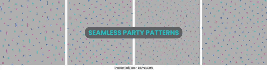 Four Seamless Vector Hand Drawn Party Background Patterns with Confetti, 