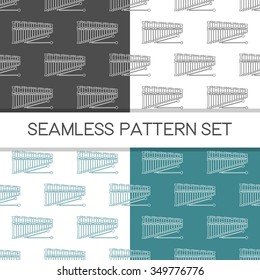 Four seamless vector patterns in different colors. Music background with xylophone vector outline illustration. Design element for music store or studio packaging or t-shirt design.