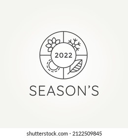 Four Season In Circle Style Line Art Logo Template Vector Illustration Design. Minimalist Simple Winter, Spring, Summer And Autumn Seasons Logo Concept