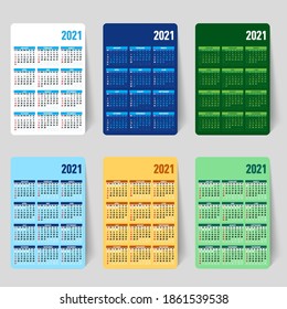 Four Season Colorful Set Calendars Template. Spring, Summer Autumn, and Winter. The Week starts on Sunday. Colorful, Printable, and Editable Design of Calendar 2021