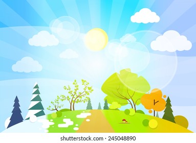 four season concept landscape flat design vector illustration