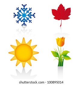 four season elements over white background. vector illustration