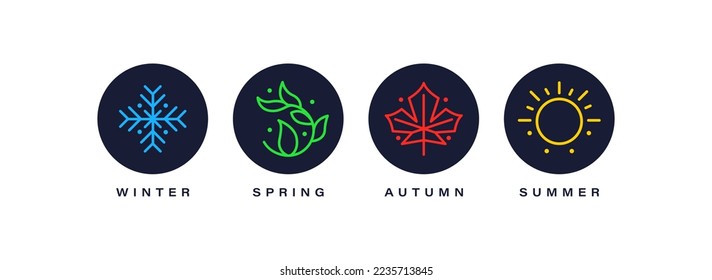 Four season icon logo template vector in round shape with line art style illustration design.