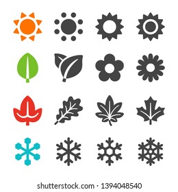 four season icon set, vector and illustration