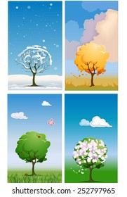 Four season illustration. Vector fully editable