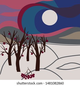 Four season landscape.Winter and summer, spring and autumn illustration