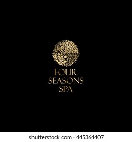 Four Season Logo, Spa. Gold Logo, Isolated On A Dark Background.