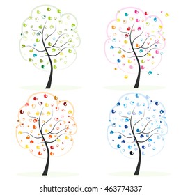 Four season. Made of heart tree. Spring, autumn, fall, summer tree vector illustration