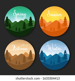 four season mountain and forest, spring summer autumn winter mountain and forest