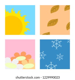 Four Season rotation showing at a window, summer, fall, winter, spring -  flat design cartoon vector