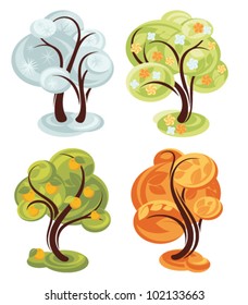 four season simple trees vector illustration