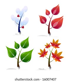 Four Season Style Trees. Easy To Edit Vector.