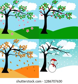 four season with tree vector illustration