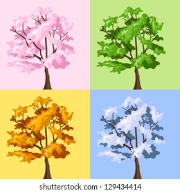 Four season trees. Vector illustration.
