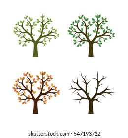 Four Season Trees Vector Illustration.