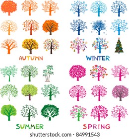 Four season trees, vector illustration