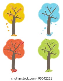 Four season trees, vector illustration