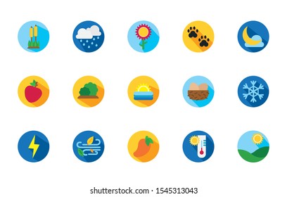 four season weather related block icons set vector illustration