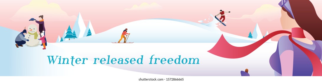 Four season winter holiday modern minimalist vector illustration freedom vacation 