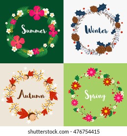 Four Season Wreath Flower Flat illustrate