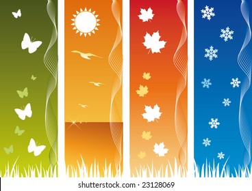 Four Seasonal Backgrounds. All elements are on separate layers and can be easily edited.