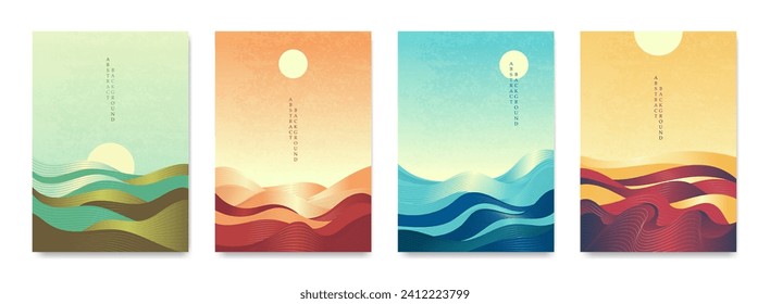 Four seasons: Abstract Japanese seascapes with the sun.