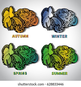 Four seasons with abstract trees.