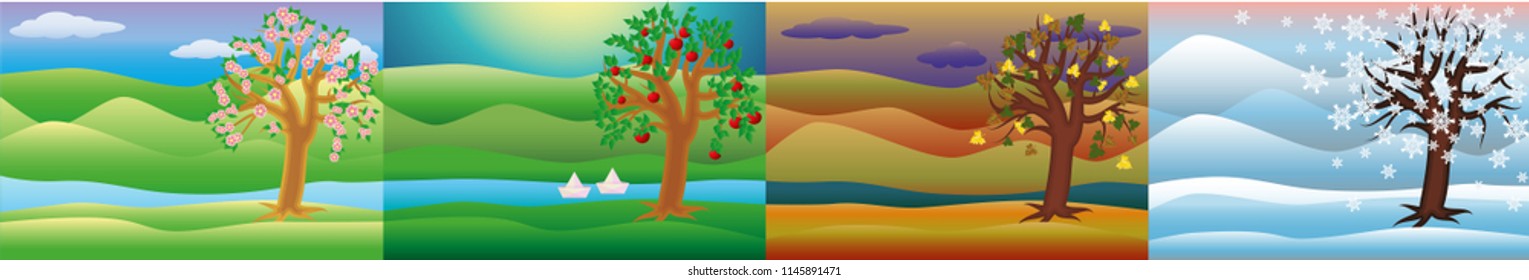 Four seasons banner, vector illustration