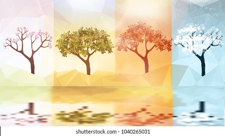 Four Seasons Banners with Abstract Trees - Vector Illustration