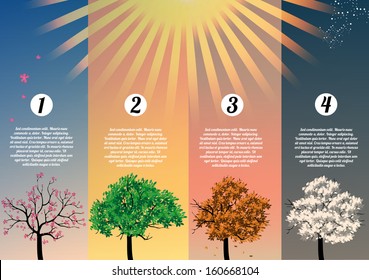 Four Seasons Banners With Abstract Trees Infographic - Vector Illustration