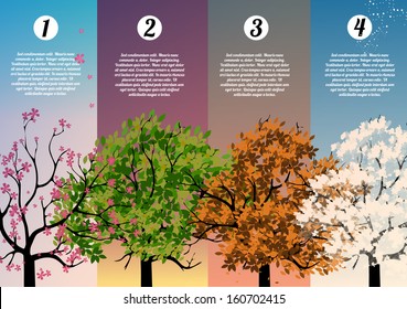 Four Seasons Banners With Abstract Trees Infographic - Vector Illustration