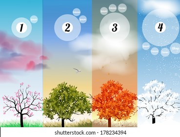 Four Seasons Banners With Abstract Trees Infographic - Vector Illustration