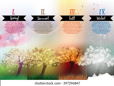 Four Seasons Banners With Abstract Trees Infographic - Vector Illustration