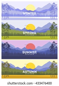 Four Seasons Banners with Abstract Trees - Vector Illustration