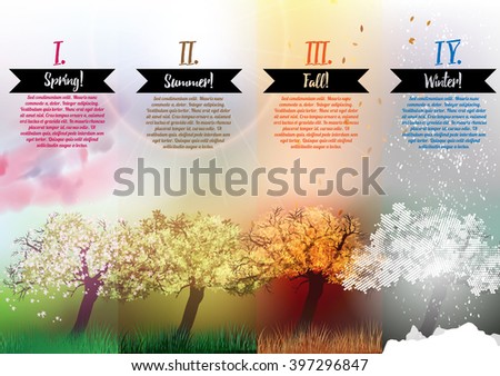 Four Seasons Banners with Abstract Trees Infographic - Vector Illustration