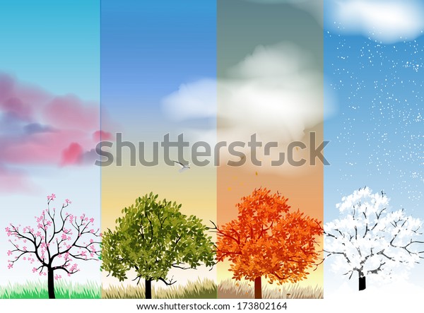 Four Seasons Banners with Abstract Trees -\
Vector Illustration