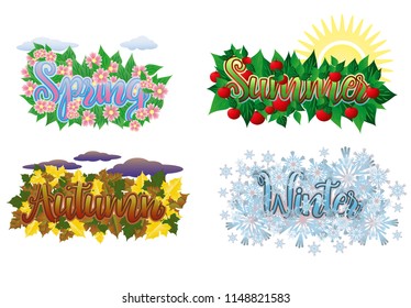 Four seasons cards, vector illustration