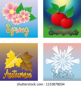 Four seasons cards, vector illustration