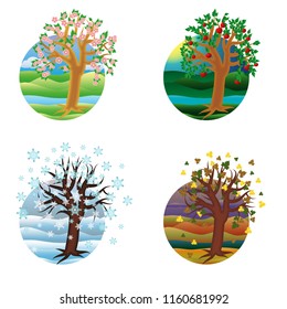 Four seasons cards, vector illustration