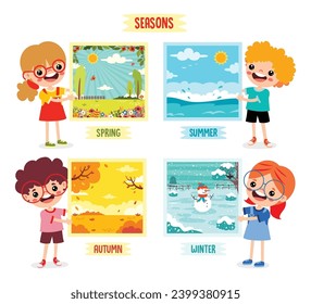 Four Seasons With Cartoon Kid