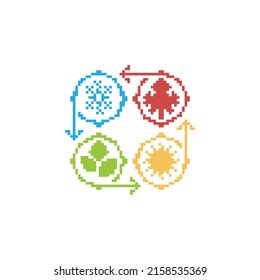 Four seasons change rotation. Pixel art 8 bit vector icon illustration