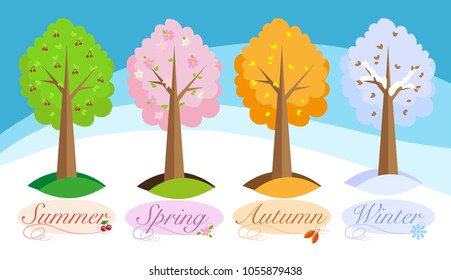 Four Seasons Cherry Tree Stock Vector (Royalty Free) 1055879438 ...