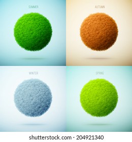 Four seasons collage. Spring, Summer, Autumn, Winter. Grass circle shape. eps10 vector illustration