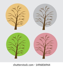 Four seasons colorful trees in bright colors spring summer autumn.