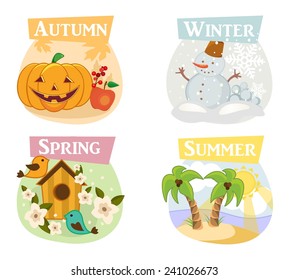 Four seasons flat icons: winter, spring, summer, autumn