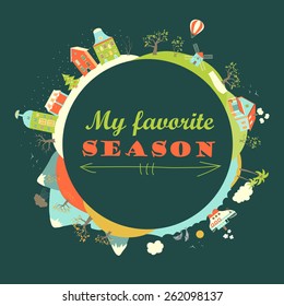 Four seasons in flat style. Vector illustration
