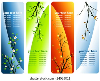 Four Seasons Floral Vector Vertical Banners With Apple Tree