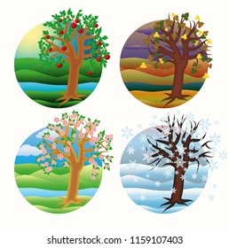 Four seasons greeting cards, vector illustration