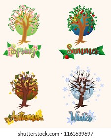 Four seasons greeting cards, vector illustration