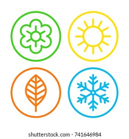 Four Seasons Icon Set. Meteorological And Astronomical Seasons Of Spring, Summer, Fall, Autumn, And Winter Symbols. Vector Flat Style Cartoon Illustration Isolated On White Background